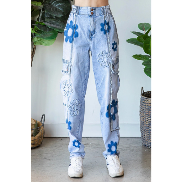 Oli & Hali Daisy Denim Cargo Pants - Picture 1 of 2